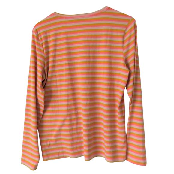 Toad & Co Womens Top L - Orange Pink Striped Colorful Long Sleeve V-Neck Shirt - Picture 2 of 7